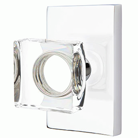 Emtek Modern Square Crystal Door Knob Set With Modern Rectangular Rosette (Several Finish Options) EMTEK