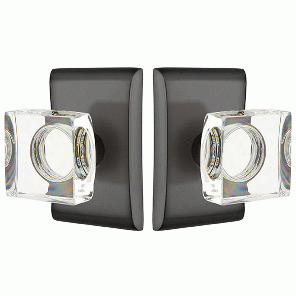 Emtek Modern Square Crystal Door Knob Set With Neos Rosette (Several Finish Options) EMTEK