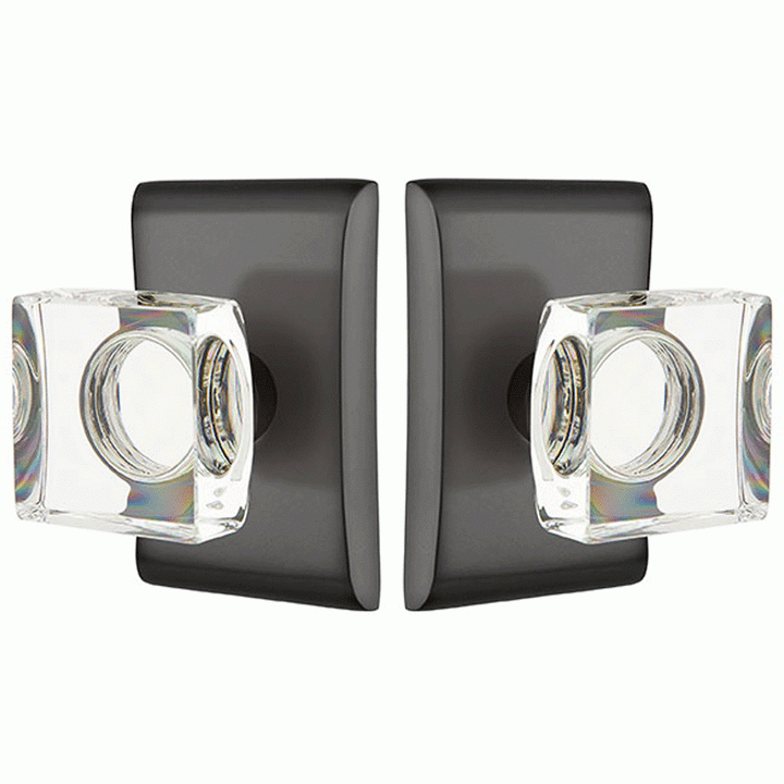 Emtek Modern Square Crystal Door Knob Set With Neos Rosette (Several Finish Options) EMTEK