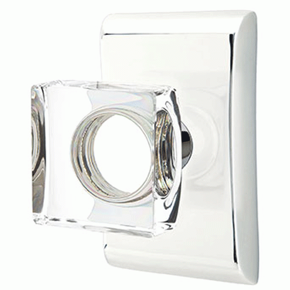 Emtek Modern Square Crystal Door Knob Set With Neos Rosette (Several Finish Options) EMTEK