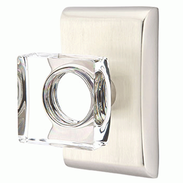 Emtek Modern Square Crystal Door Knob Set With Neos Rosette (Several Finish Options) EMTEK