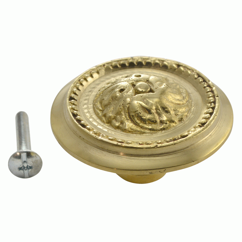 1 1/2 Inch Solid Brass Beaded Victorian Cabinet Knob (Lacquered Brass Finish) COPPER MOUNTAIN HARDWARE