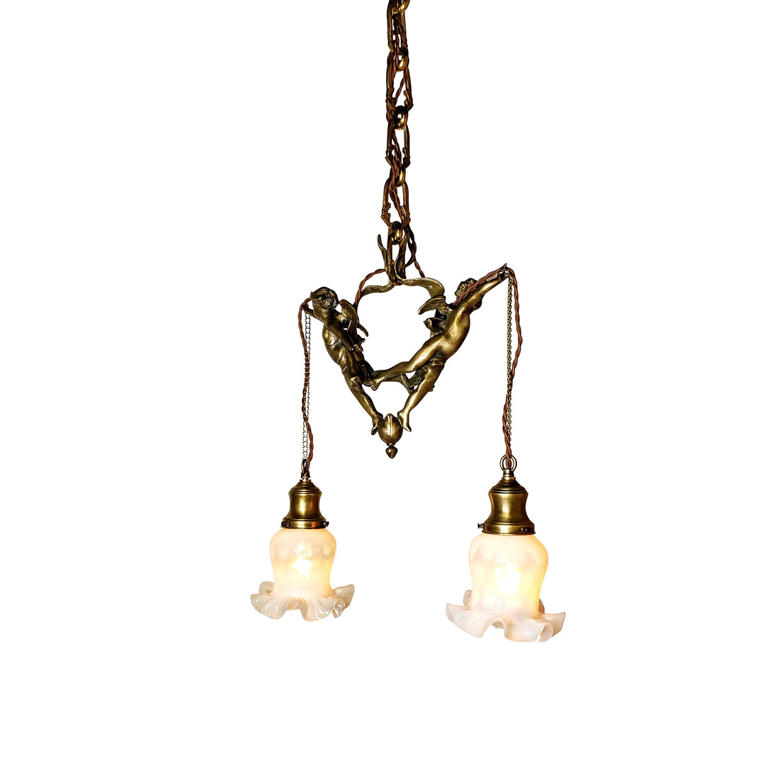 22 Inch Handmade Antique Cherub Two-Light Chandelier With Brass Chain LUMEN ARIA