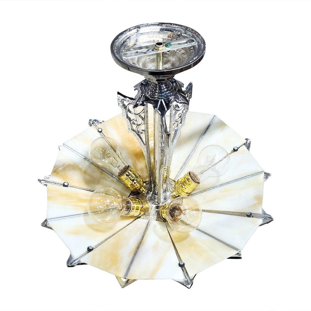 17 Inch Classic Art Deco Close Ceiling Light with Amber Glass (Polished Chrome Finish) COPPER MOUNTAIN HARDWARE
