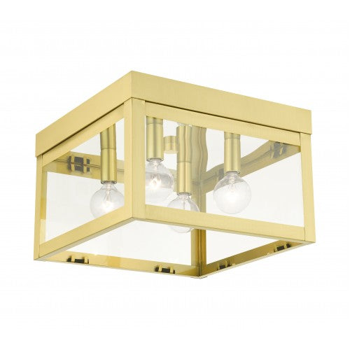 4 Light Satin Brass Flush Mount Livex