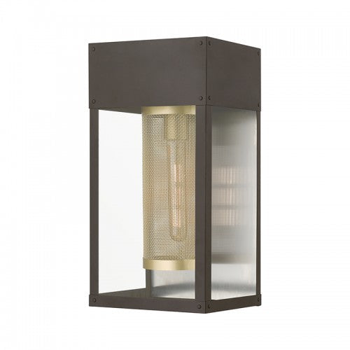 1 Light Bronze with Soft Gold Candle and Brushed Nickel Stainless Steel Reflector Outdoor Wall Lantern Livex
