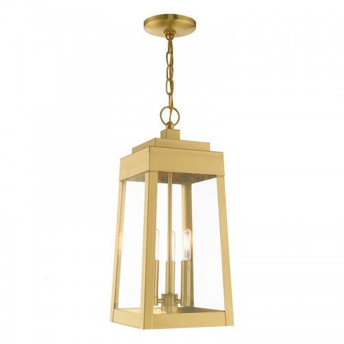 3 Light Satin Brass Outdoor Pendant Lantern Livex