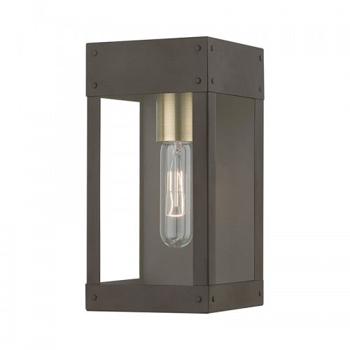 1 Light Bronze with Antique Brass Candle Outdoor Wall Lantern Livex