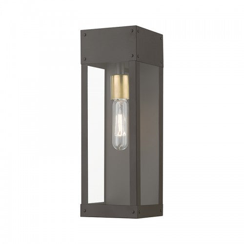 1 Light Bronze with Antique Brass Candle Outdoor Wall Lantern Livex