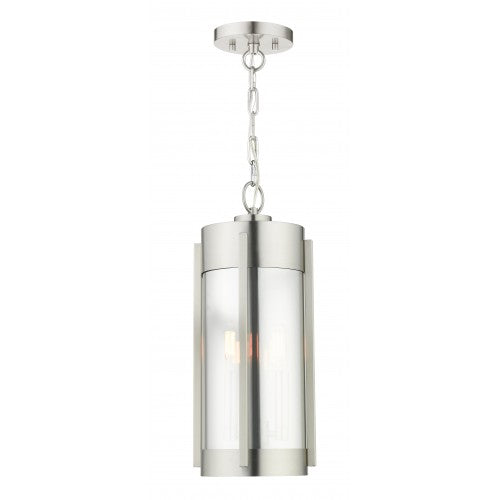 2 Light Brushed Nickel Outdoor Pendant Lantern Livex