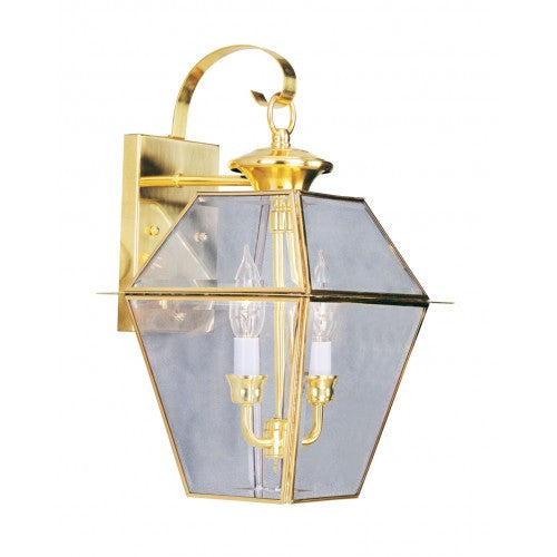 2 Light Polished Brass Outdoor Wall Lantern Livex