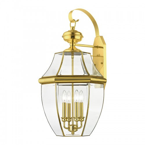 4 Light Polished Brass Outdoor Wall Lantern Livex