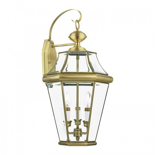 3 Light Antique Brass Outdoor Wall Lantern Livex