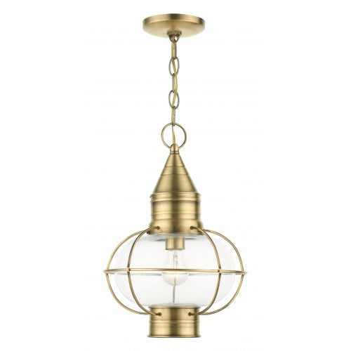 1 Light Antique Brass Outdoor Pendant Lantern Livex