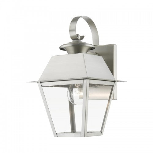 1 Light Brushed Nickel Outdoor Small Wall Lantern Livex