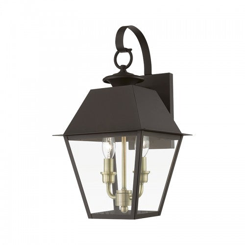 2 Light Bronze with Antique Brass Finish Cluster Outdoor Medium Wall Lantern Livex