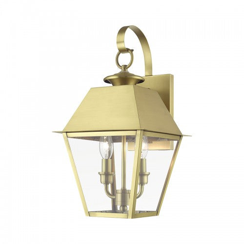 2 Light Natural Brass Outdoor Medium Wall Lantern Livex