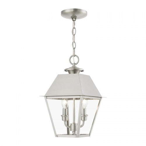 2 Light Brushed Nickel Outdoor Medium Pendant Lantern Livex