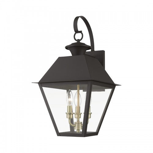 3 Light Bronze with Antique Brass Finish Cluster Outdoor Large Wall Lantern Livex