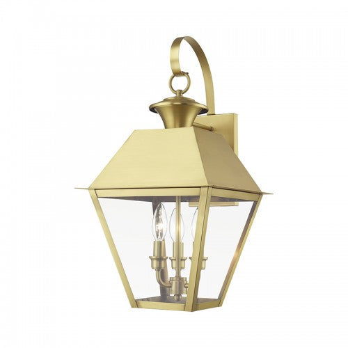 3 Light Natural Brass Outdoor Large Wall Lantern Livex