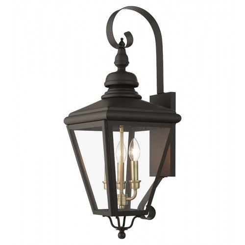 3 Light Bronze Outdoor Large Wall Lantern with Antique Brass Finish Cluster Livex