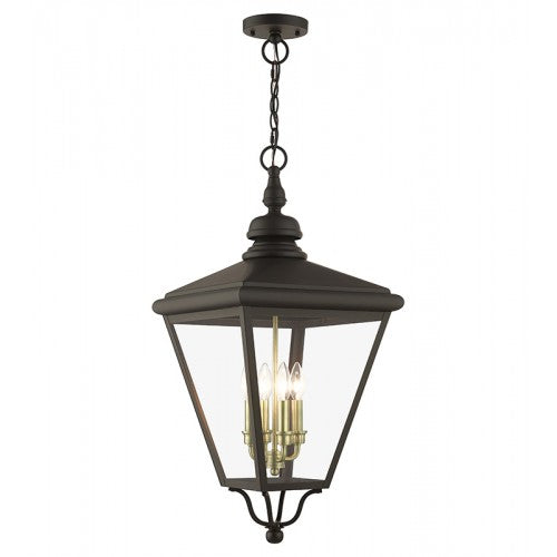 4 Light Bronze Outdoor Extra Large Pendant Lantern with Antique Brass Finish Cluster Livex