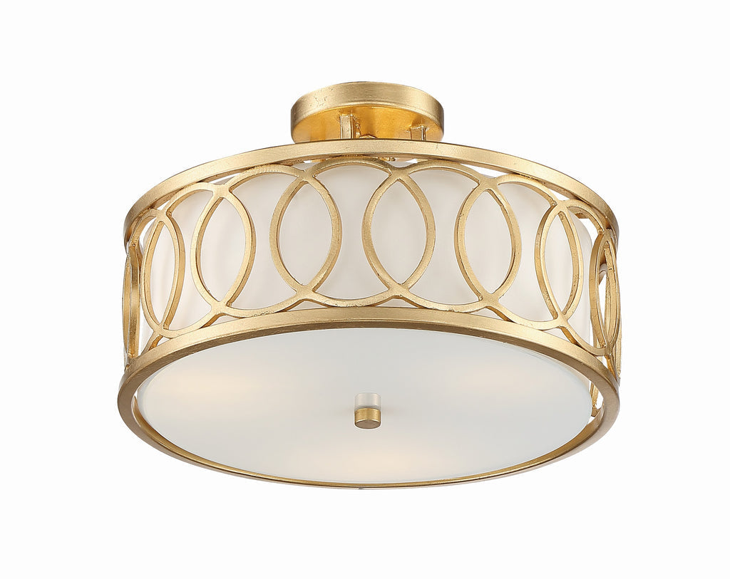 Libby Langdon Graham 3 Light Antique Gold Semi Flush Mount Crystorama