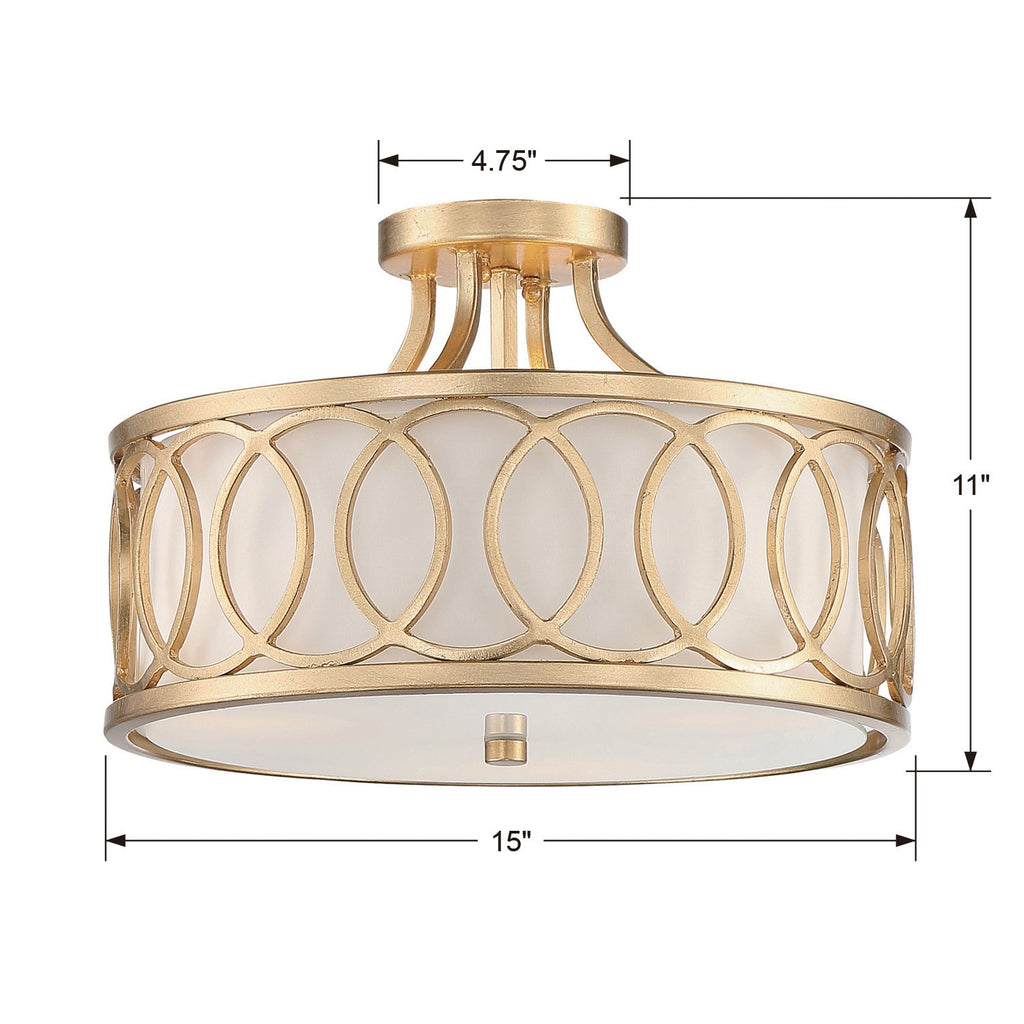 Libby Langdon Graham 3 Light Antique Gold Semi Flush Mount Crystorama