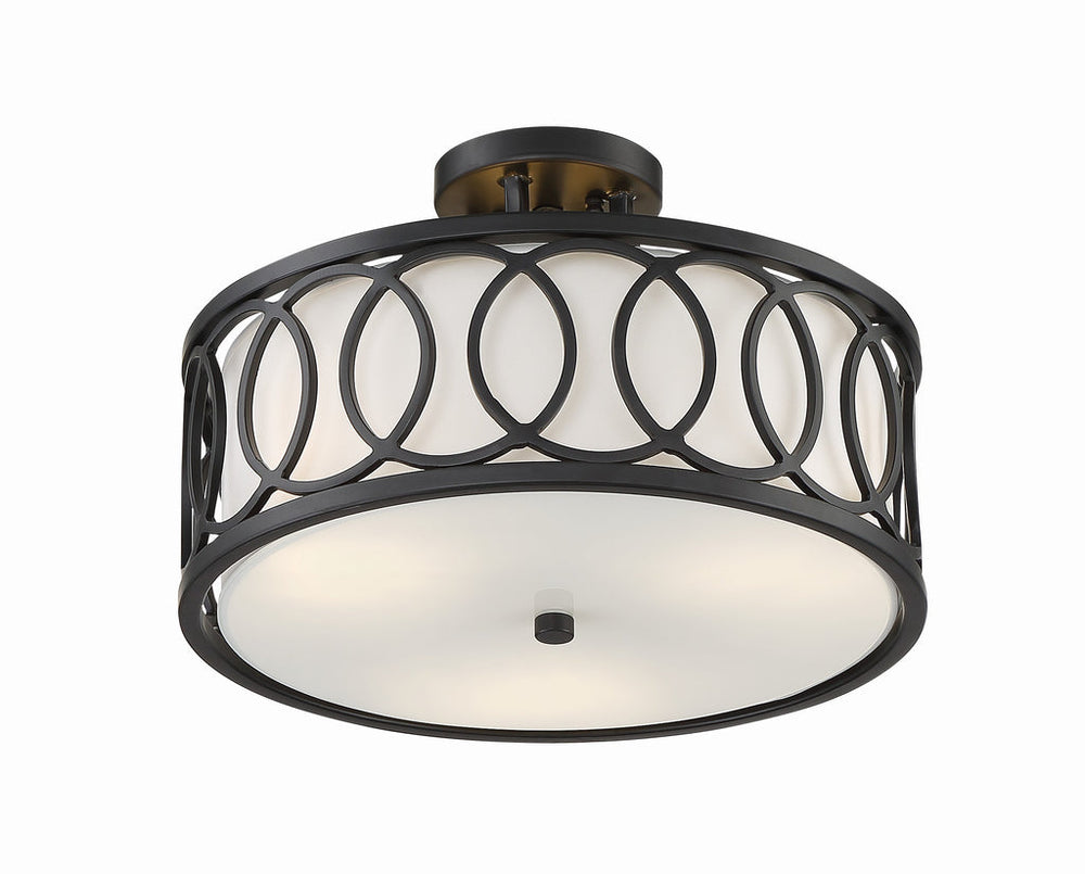 Libby Langdon Graham 3 Light Matte Black Semi Flush Mount Crystorama