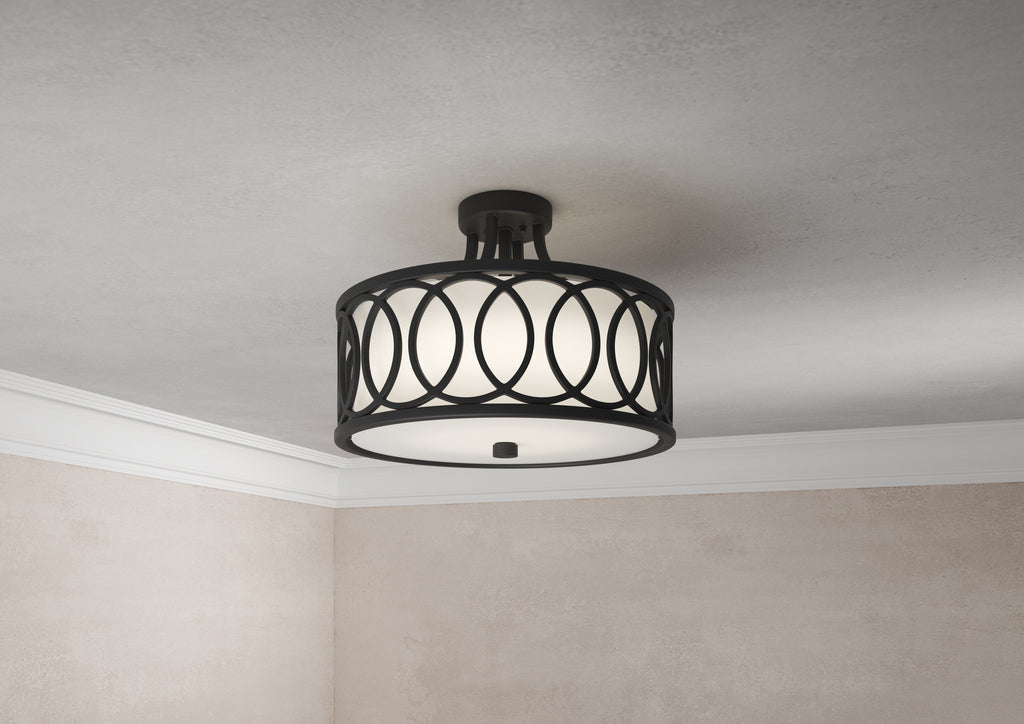 Libby Langdon Graham 3 Light Matte Black Semi Flush Mount Crystorama