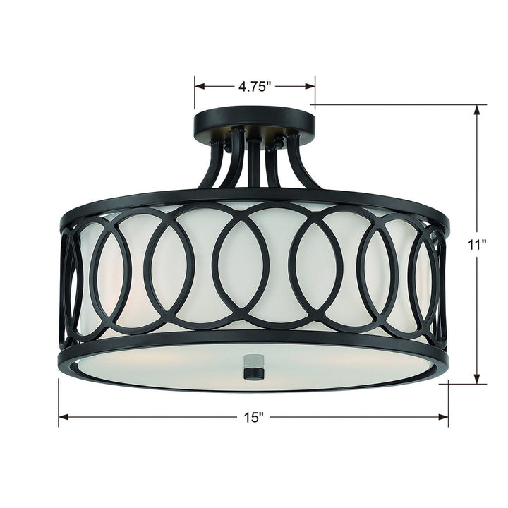 Libby Langdon Graham 3 Light Matte Black Semi Flush Mount Crystorama