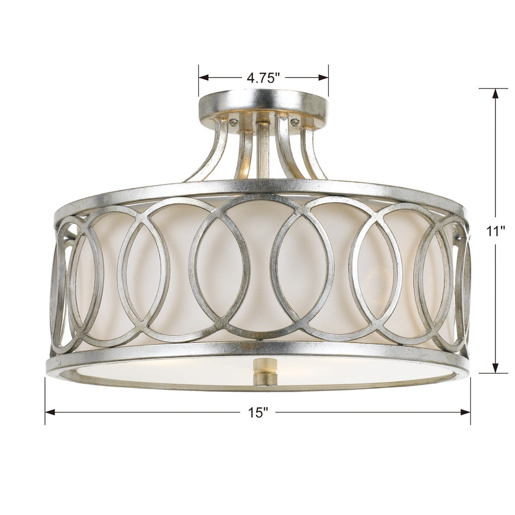 Libby Langdon Graham 3 Light Antique Silver Semi Flush Mount Crystorama