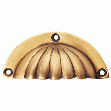 3 1/2 Inch Overall (3 Inch c-c) Solid Brass Scalloped Cup Pull (Antique Brass Finish) COPPER MOUNTAIN HARDWARE