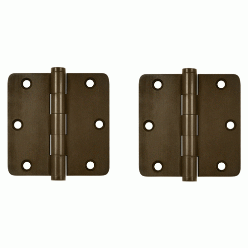 3 1/2 Inch X 3 1/2 Inch Solid Brass Hinge Interchangeable Finials (1/4" Radius Corner, Bronze Rust Finish) DELTANA