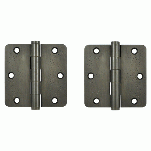 3 1/2 Inch X 3 1/2 Inch Solid Brass Hinge Interchangeable Finials (1/4" Radius Corner, White Bronze Dark Finish) DELTANA