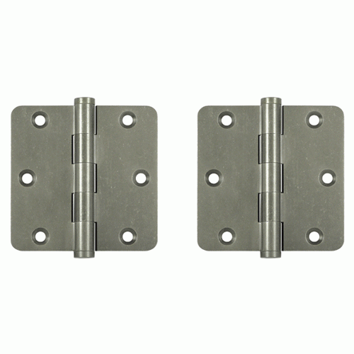 3 1/2 Inch X 3 1/2 Inch Solid Brass Hinge Interchangeable Finials (1/4" Radius Corner, White Bronze Medium Finish) DELTANA