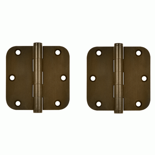 3 1/2 Inch X 3 1/2 Inch Solid Brass Hinge Interchangeable Finials (5/8" Radius Corner, Bronze Rust Finish) DELTANA