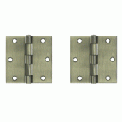 3 1/2 Inch x 3 1/2 Inch Steel Hinge (Antique Brass Finish) DELTANA