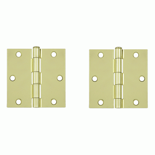 3 1/2 Inch x 3 1/2 Inch Steel Hinge (Polished Brass Finish) DELTANA