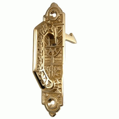 3 7/8 Solid Brass East Lake Pattern Cabinet Latch (Polished Brass Finish) COPPER MOUNTAIN HARDWARE