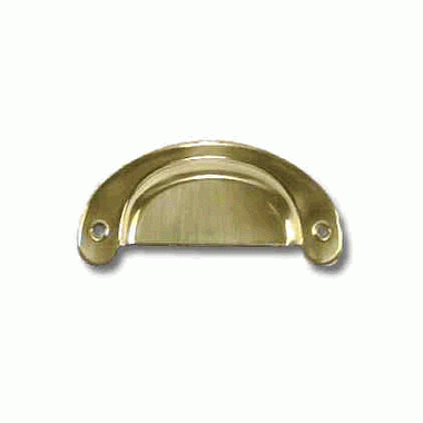 3 Inch Overall (3 Inch c-c) Hoosier Style Cup Pull (Polished Brass Finish) COPPER MOUNTAIN HARDWARE