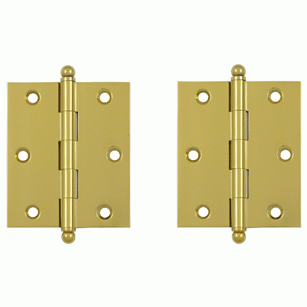 3 Inch x 2 1/2 Inch Solid Brass Cabinet Hinges (Polished Brass Finish) DELTANA