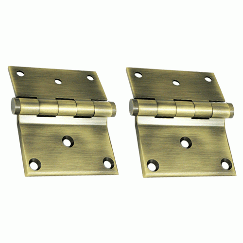 3 x 3 1/2 Inch Solid Brass Half Surface Hinge (Antique Brass Finish) DELTANA