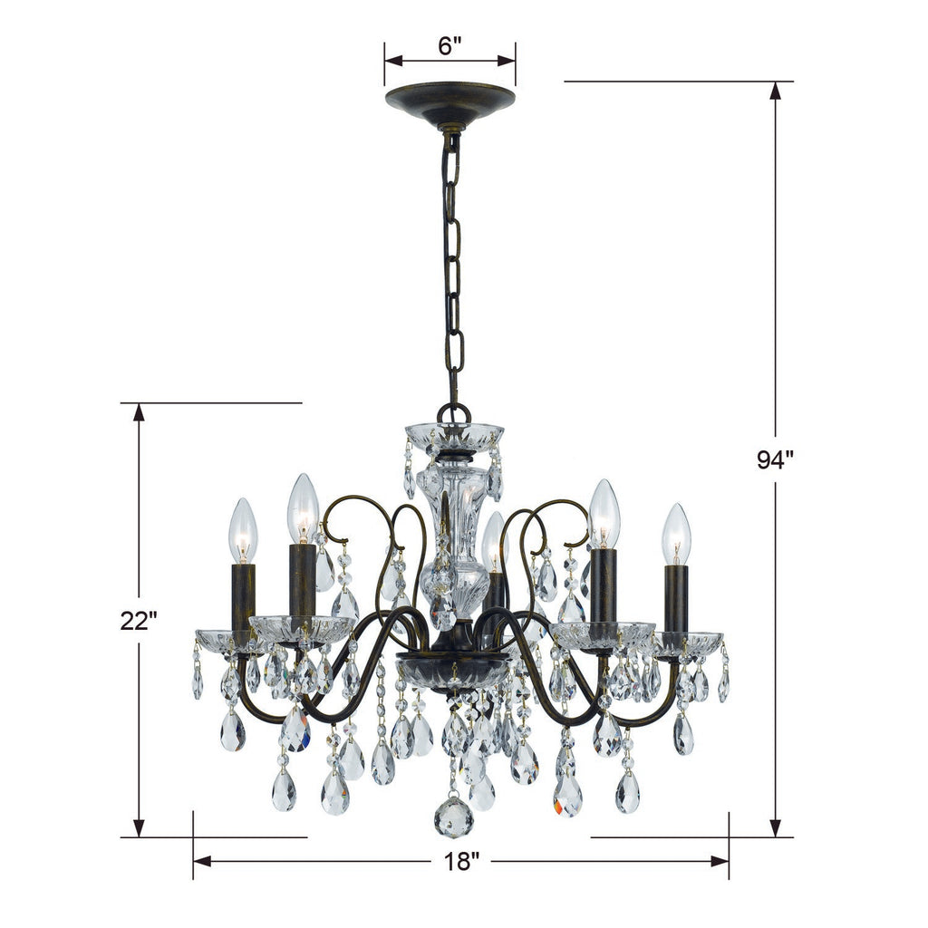 Crystorama Crystorama Butler 5 Light Hand Cut Crystal English Bronze Chandelier