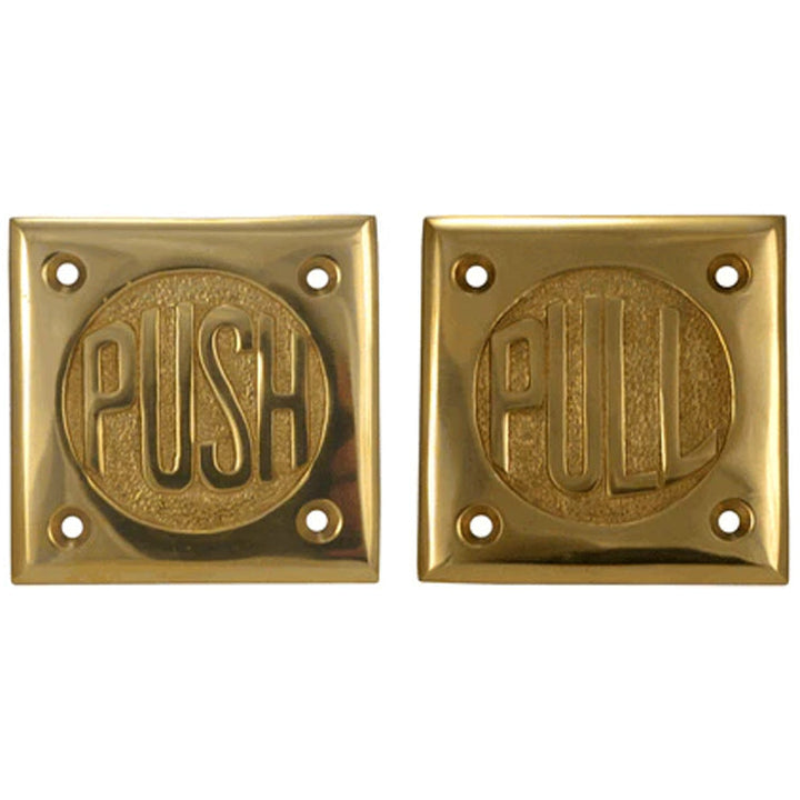 COPPER MOUNTAIN HARDWARE Solid Brass 2 3/4 Inch Brass Classic American "Pull" & "Push" Signs