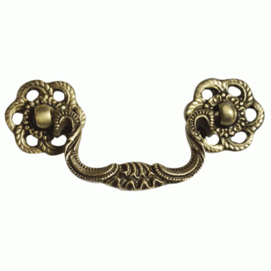 4 1/2 Inch Beaded Victorian Bail Pull with Roped Floral Mount (Antique Brass) COPPER MOUNTAIN HARDWARE