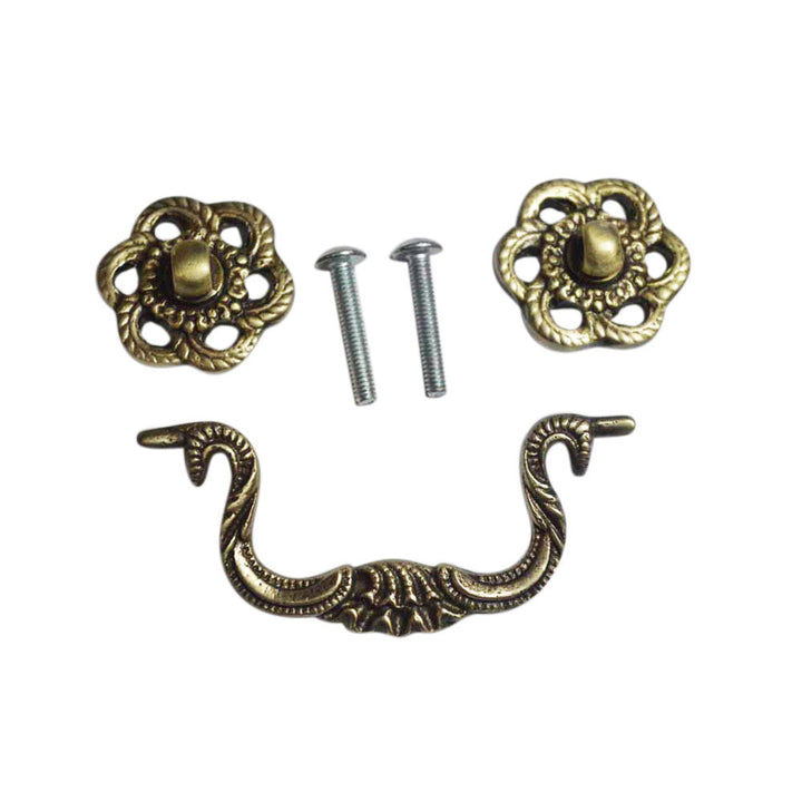 4 1/2 Inch Beaded Victorian Bail Pull with Roped Floral Mount (Antique Brass) COPPER MOUNTAIN HARDWARE