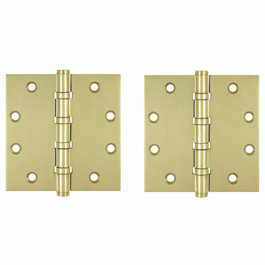 4 1/2 Inch X 4 1/2 Inch Solid Brass Four Ball Bearing Square Hinge (Unlacquered Brass Finish) DELTANA