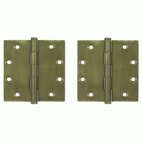 4 1/2 Inch X 4 1/2 Inch Solid Brass Hinge Interchangeable Finials (Square Corner, Bronze Medium Finish) DELTANA