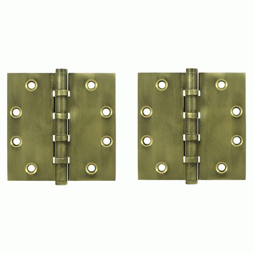 4 1/2 Inch X 4 1/2 Inch Solid Brass Hinge Interchangeable Finials (Square Corner, Bronze Medium Finish) DELTANA